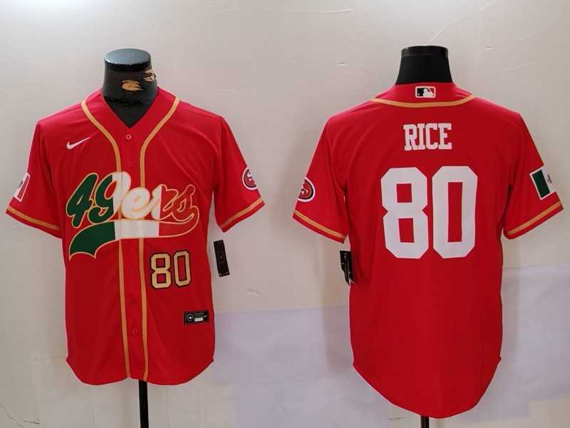 Mens San Francisco 49ers #80 Jerry Rice Red With Patch Cool Base Stitched Baseball Jersey